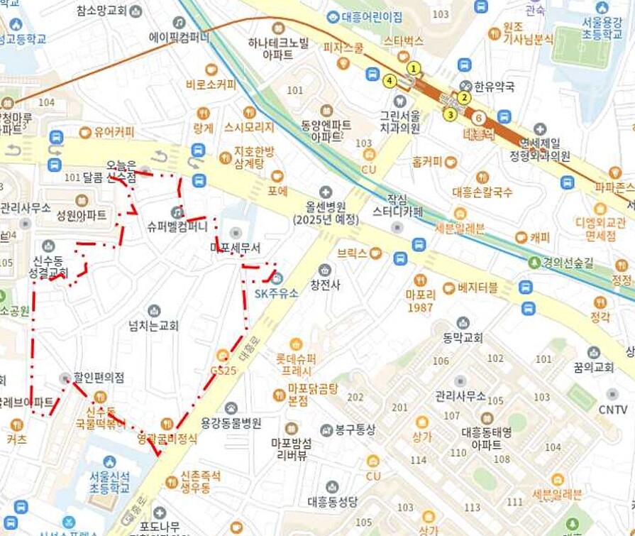 마포구 신수동 250 일대, 용도지역 [2종(7), 2종, 3종], 면적:44,718.7