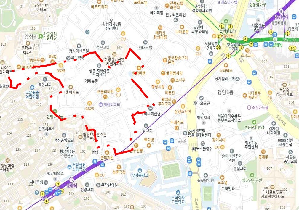 성동구 행당동 300-1 일대, 용도지역 [2종(7), 2종, 3종], 면적: 66,276.1