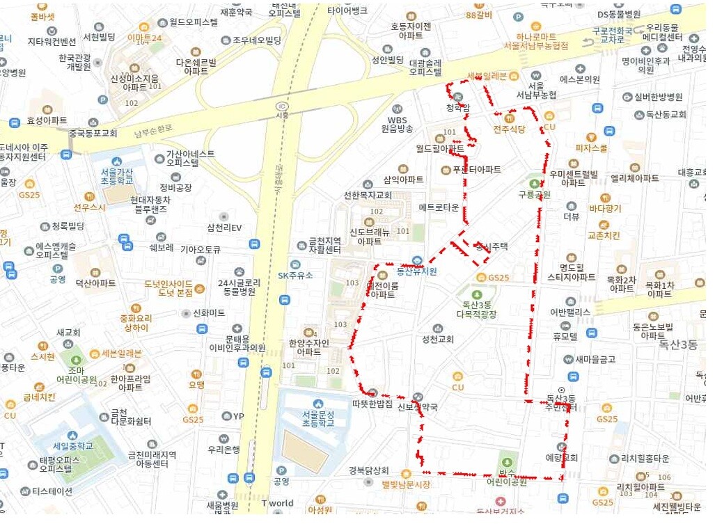 금천구 독산동 979 일대, 용도지역 (1종, 2종(7), 2종, 3종), 면적 93,990.7 /서울시