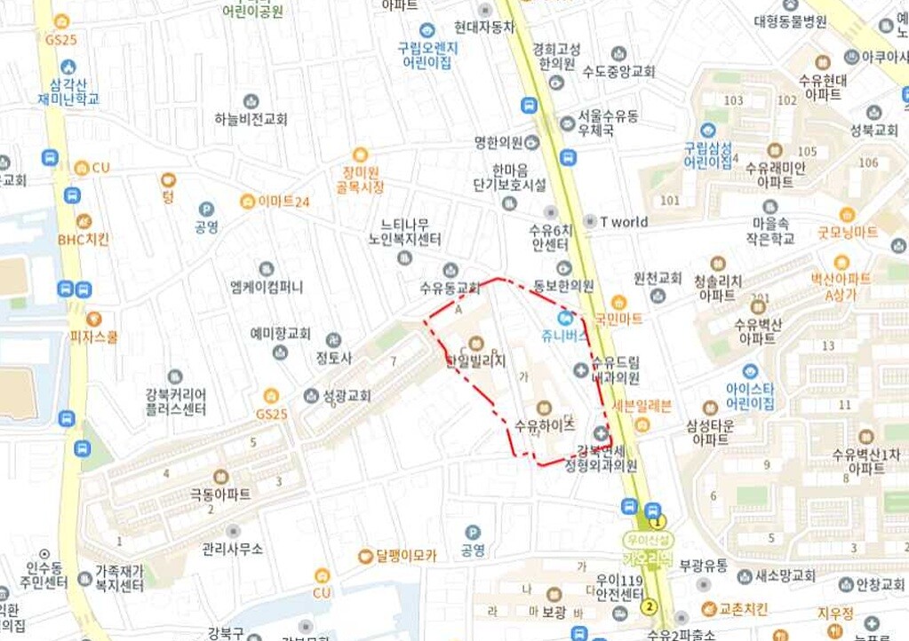 강북구 수유동 310-15 일대 ,용도지역 [2종(7)], 면적: 15,944.5