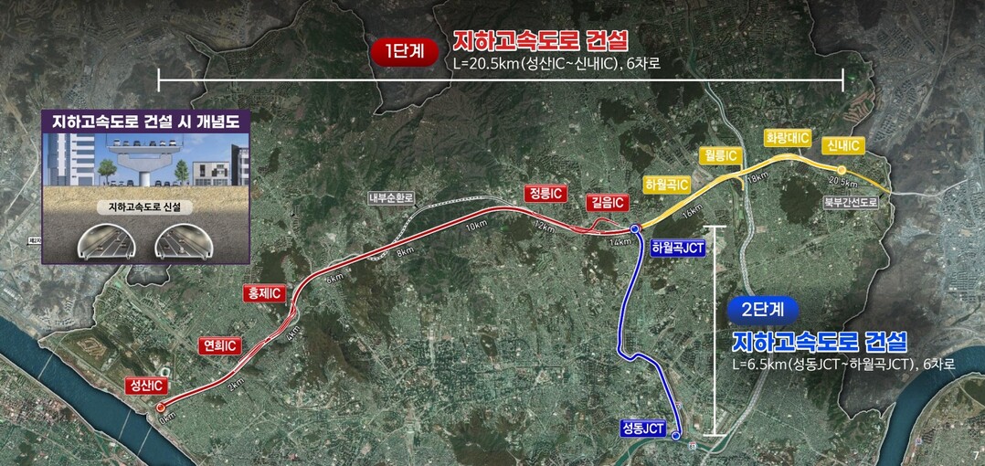 단계별 지하고속도로 건설 노선도 /서울시
