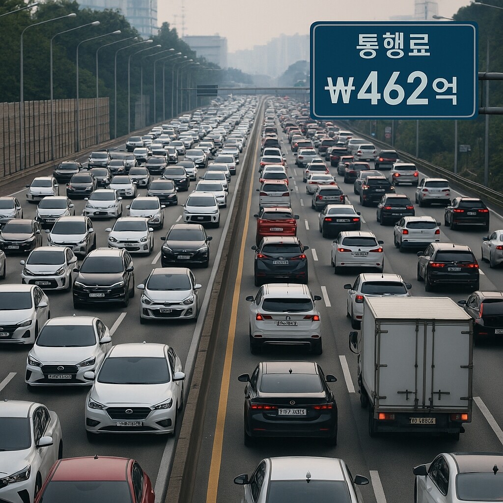 꽉 막힌 경인고속도로와 통행료 현황을 AI로 만든 이미지 /AI로 제작