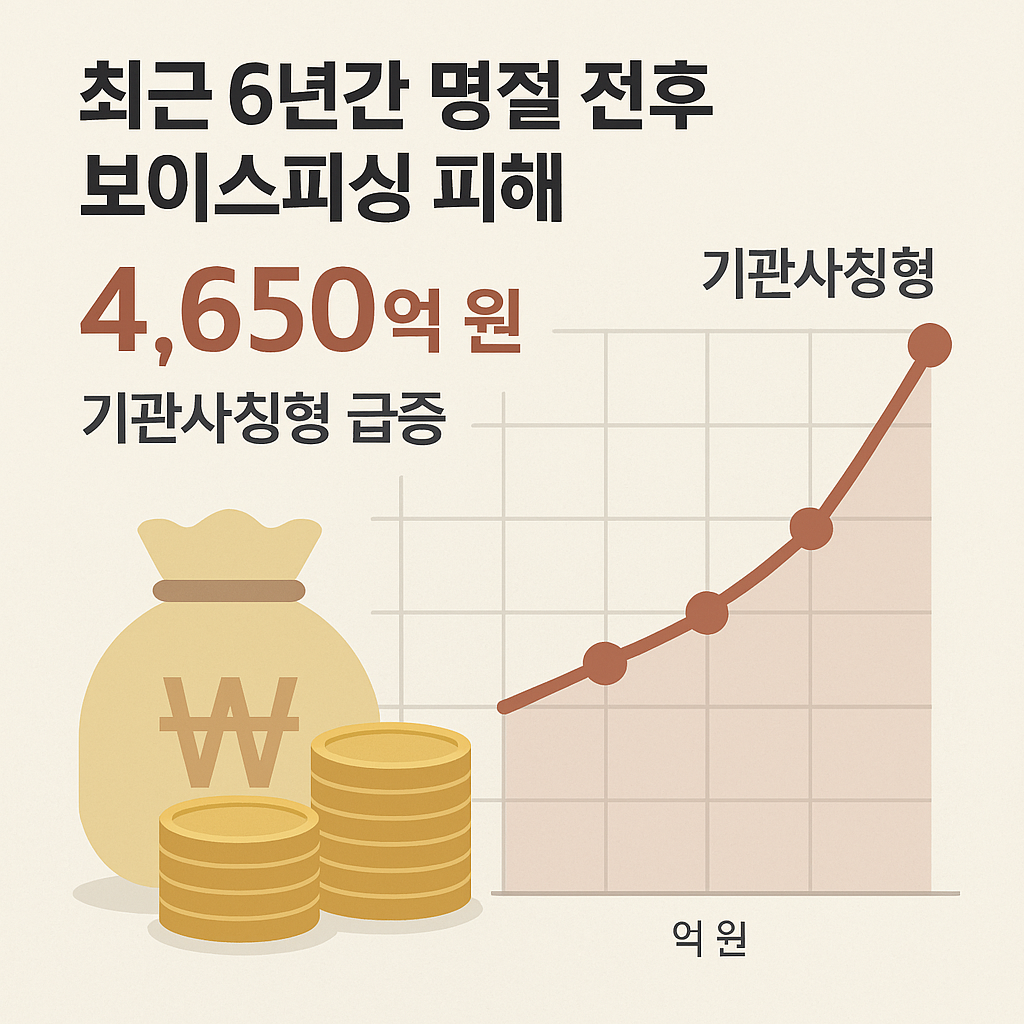 최근 6년간 명절 보이스피싱 피해 4,650억 원…기관사칭형 급증