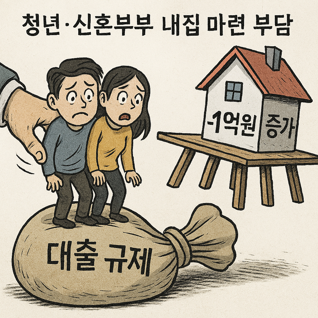정부 대출 규제, 청년·신혼부부 내집 마련 부담 최대 1억 원 증가