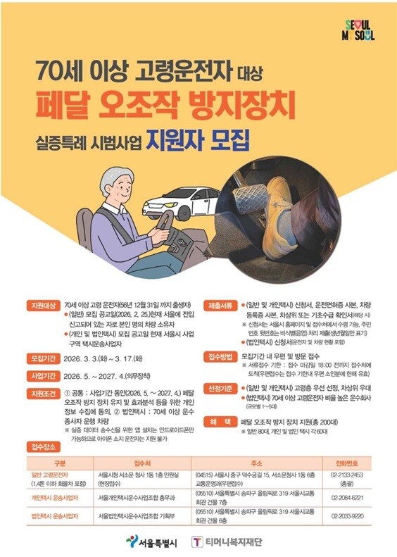 서울시, 고령운전자 사고 예방 위해 ‘페달오조작 방지장치’ 시범사업 착수