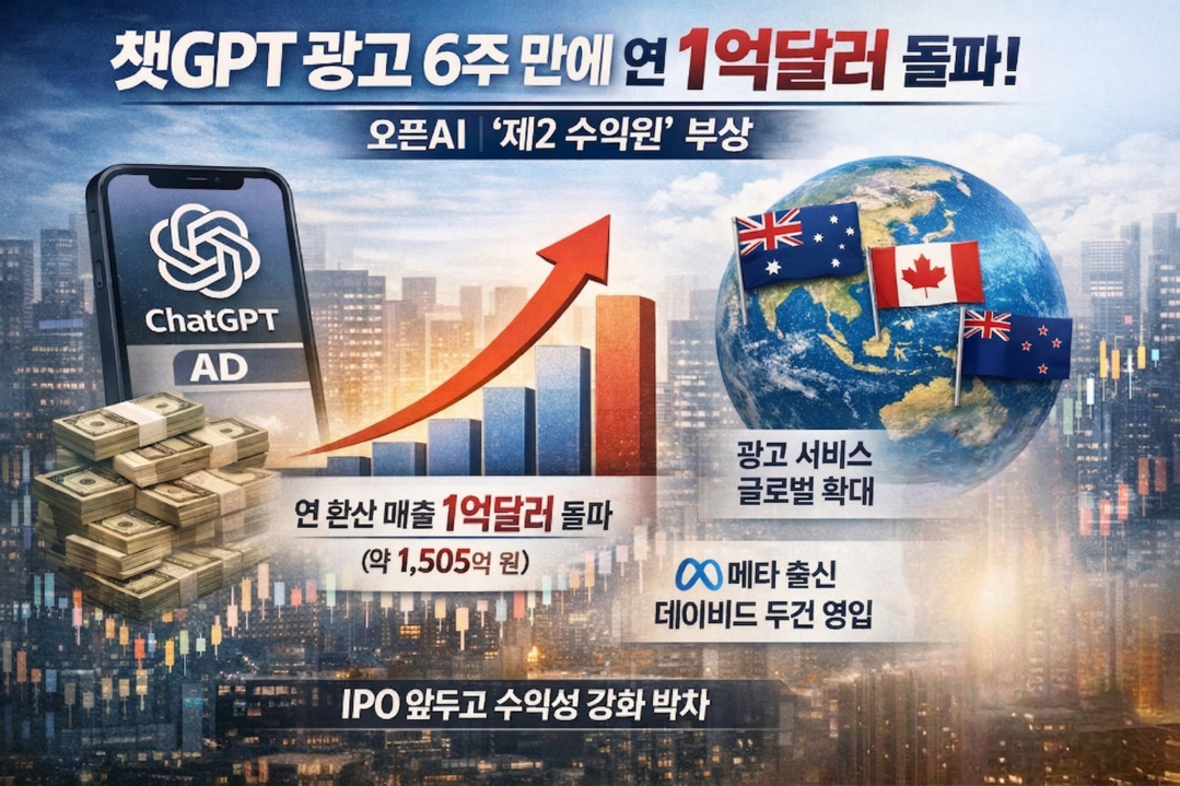 챗GPT 시범 광고, 미국 출시 6주 만에 연 환산 매출 1억달러 돌파