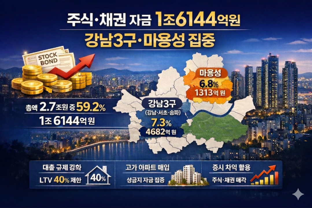 주식 팔아 강남 집 샀다…서울 아파트 매입 자금 60%, 강남3구·마용성 집중