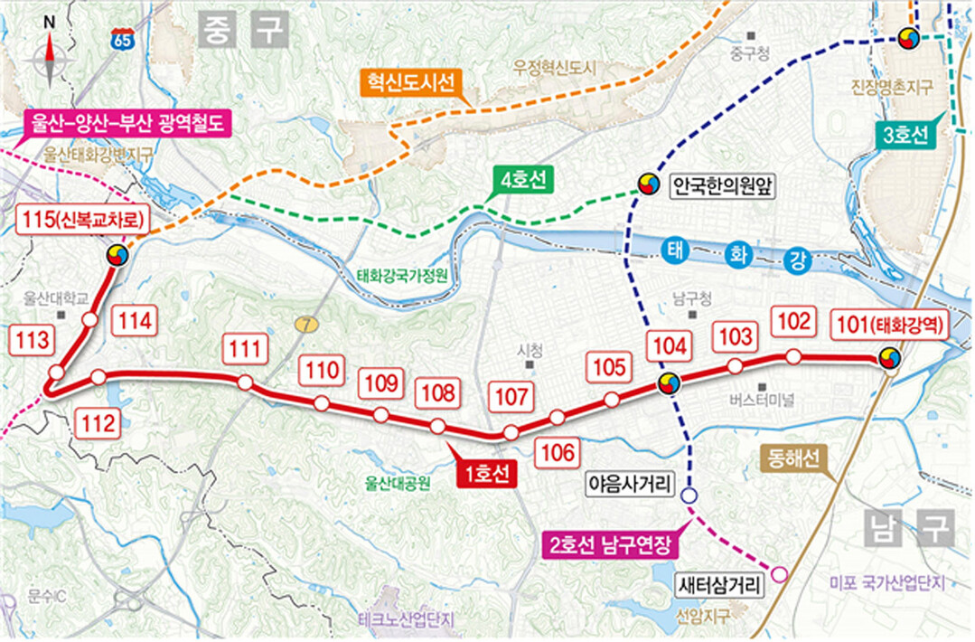 1호선 위치도 (태화강역 ~ 신복교차로) / 울산광역시 제공