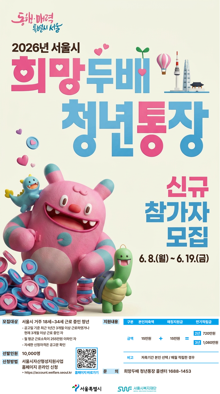 서울시, ‘희망두배·꿈나래통장’ 신규 모집…저축액 100% 지원 파격 혜택